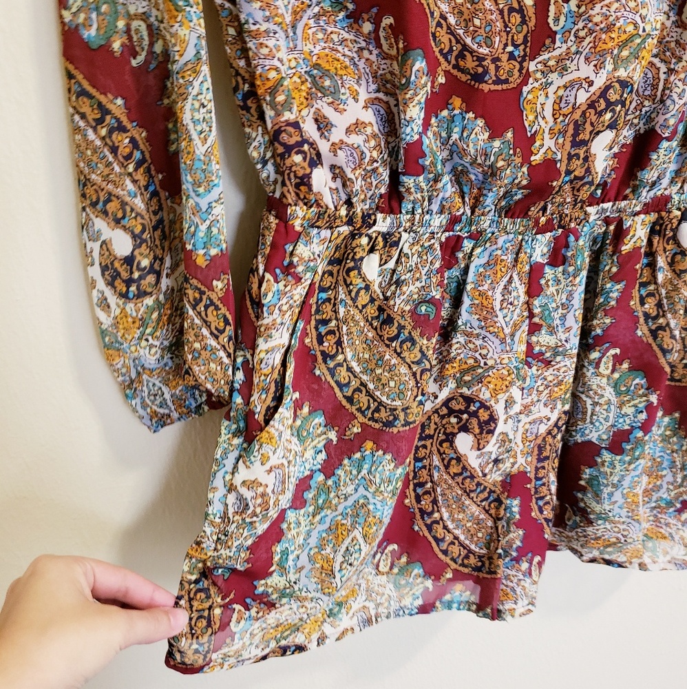 🚫SOLD Lucca long sleeve paisley winered romper - Picture 4 of 8